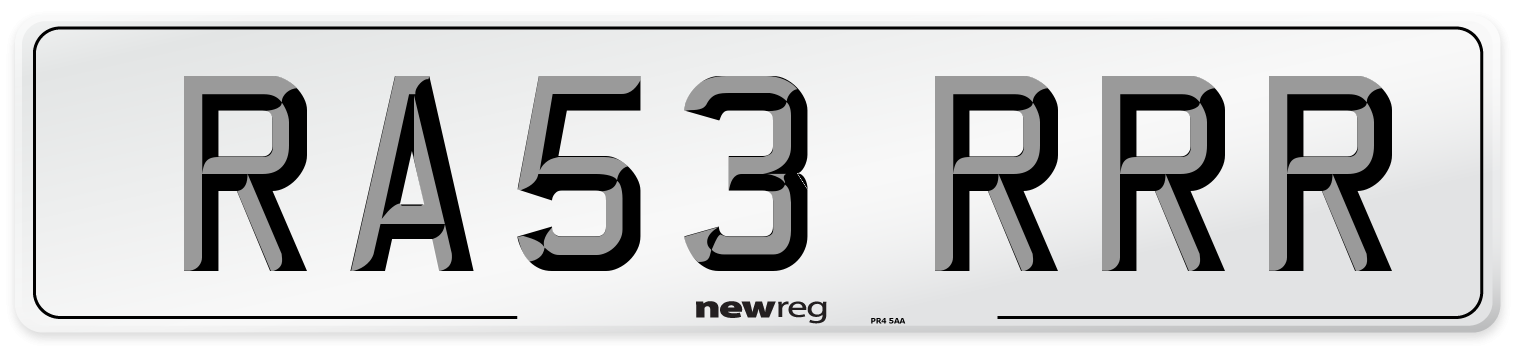 RA53 RRR Number Plate from New Reg